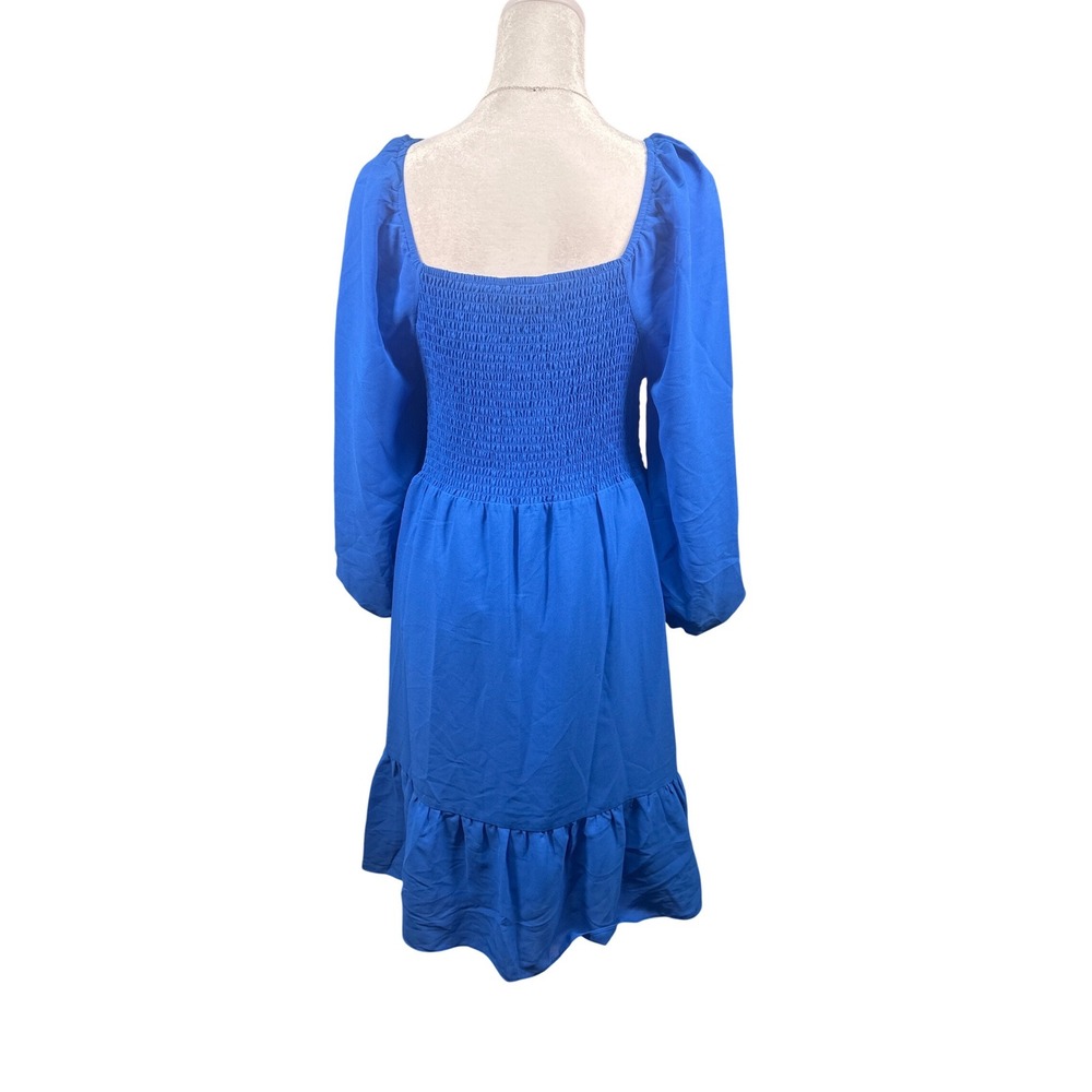 Nanette Nanette Lepore Cobalt Blue Smocked Midi Dress Puff Sleeve Size 8 - Picture 3 of 5